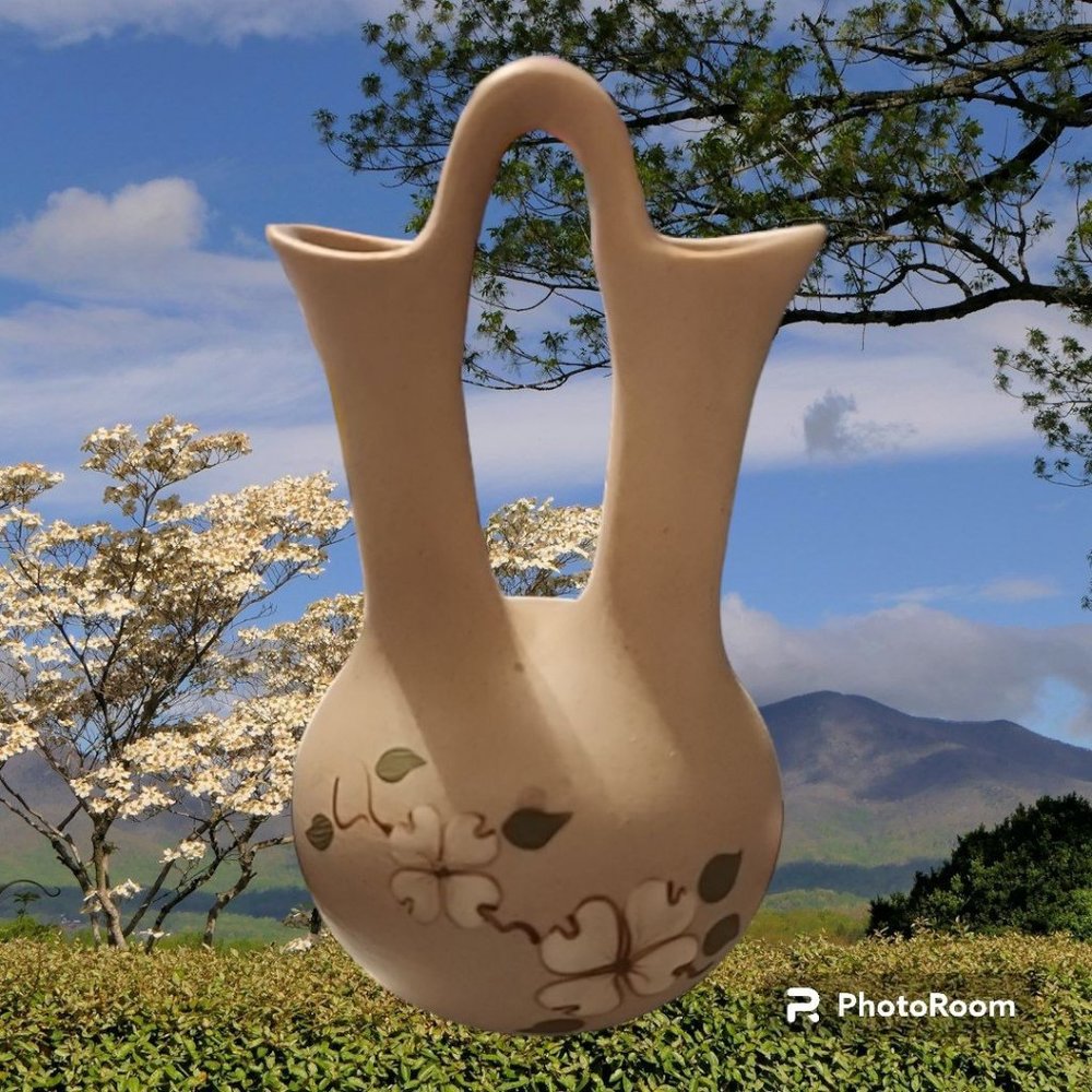 Pigeon Forge Pottery Wedding Vase Double Neck Dogwood Hand Made